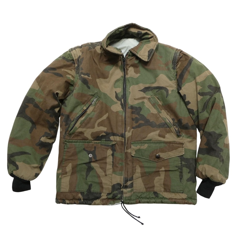 Vintage Johnson Garment Jacket Mens Medium Woodland Camo Quilted Hunting USA